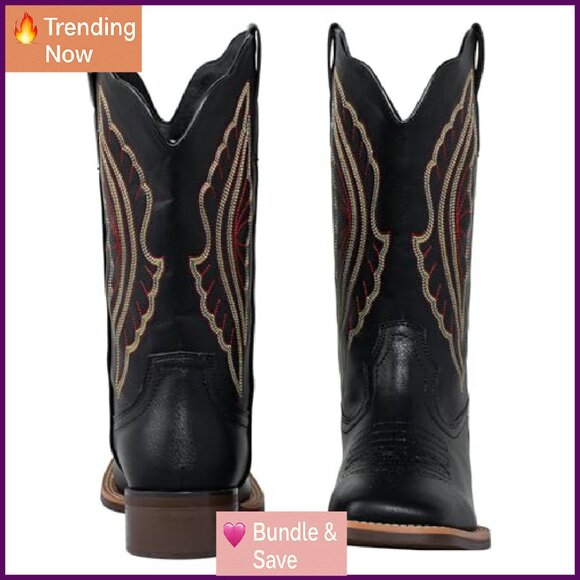 Square Toe Cowboy Boots Wide Calf Western Fashion Boots Women - Picture 5 of 8